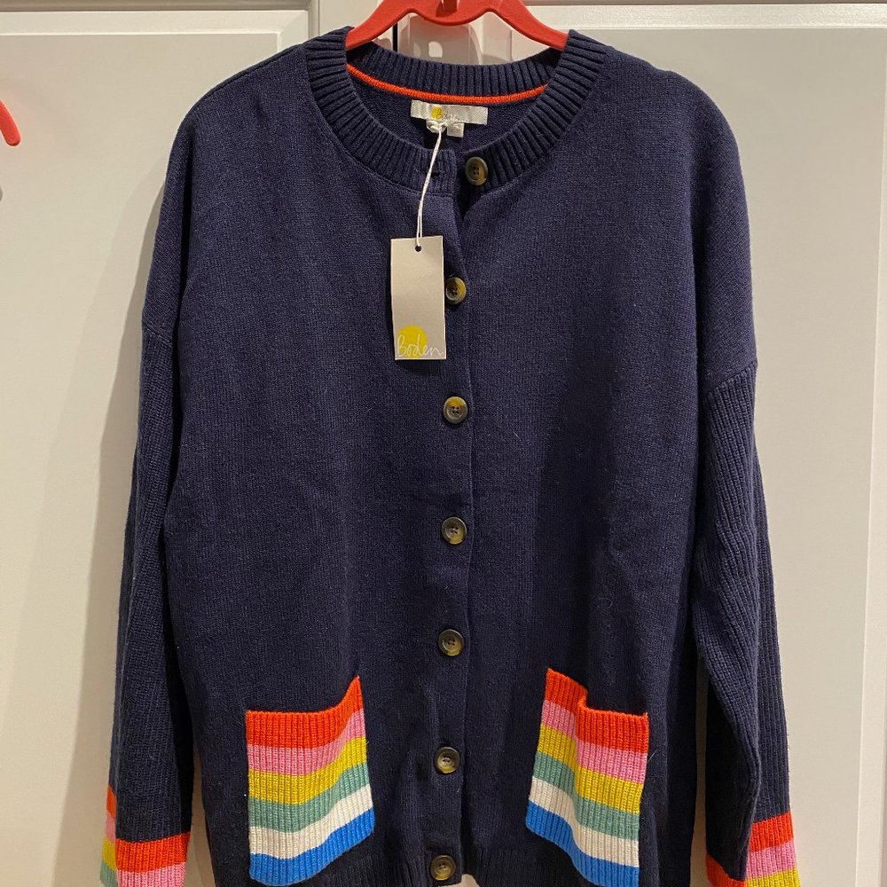Boden Navy Rainbow Stripe Cardigan